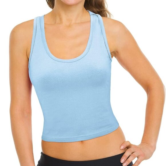 Women Crop Tank Top Basic Sleeveless Sports Crop 4 Pack Small Pink Blue - Picture 2 of 6